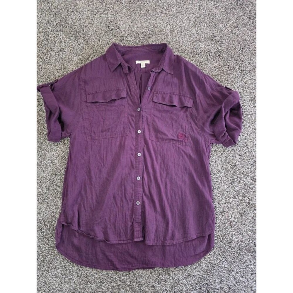 Burberry Brit Silk Utility Camp Shirt Purple Burgundy Embroidered Logo Size S